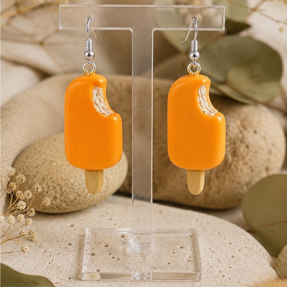 3D Bitten Creamsicle Earrings - Handmade - Hypoallergenic